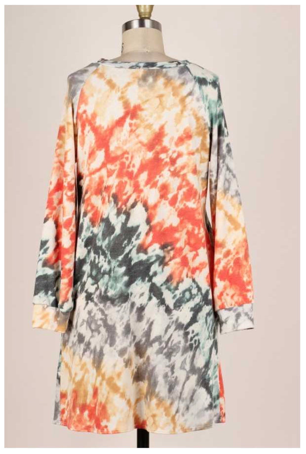 SALE!! PLS-B {True Believer} Orange Grey Aqua Tie Dye Knit Dress PLUS SIZE XL 2X 3X