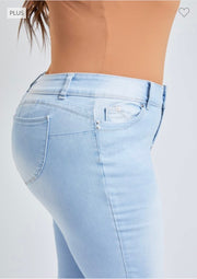 BT {YMI Wanna Betta Butt} Light Wash Ripped Cuffed Ankle Jeans  PLUS SIZE 14 16 18 20