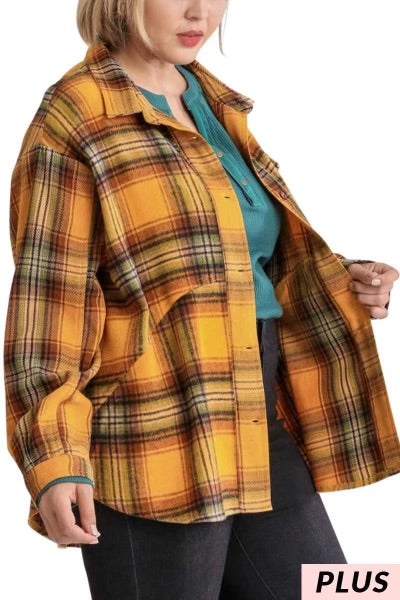 28 OT-M {Little Country} Umgee Burnt Orange Plaid Jacket PLUS SIZE XL 1X 2X