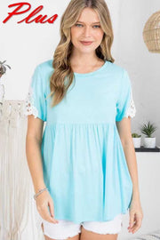 SALE!! 36 SD-C {Something Special} BLUE Babydoll Lace Sleeve Top PLUS SIZE 1X 2X 3X