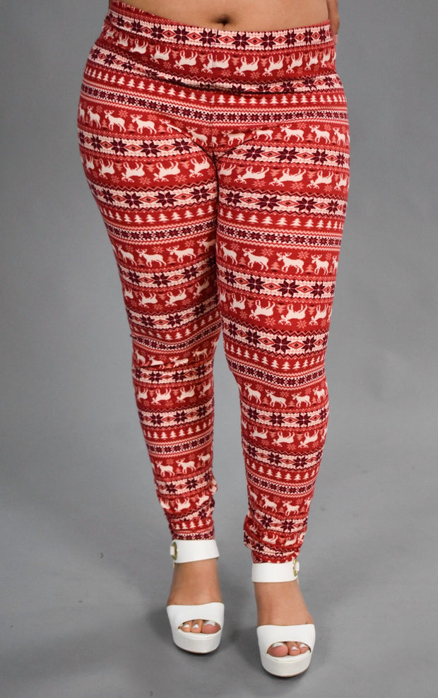 LEG-27 {Happy Holidays} Red Snowflake /Deer Leggings   X-PLUS