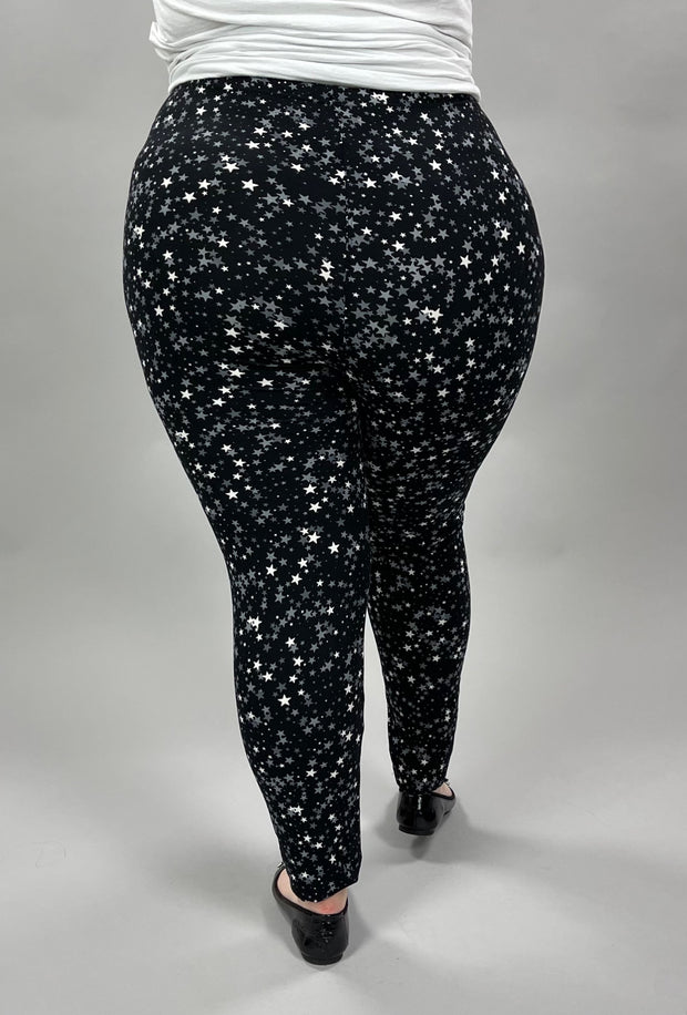 BT-99 {Star Light}  Black Small Star Print Leggings EXTENDED PLUS SIZE 3X/5X