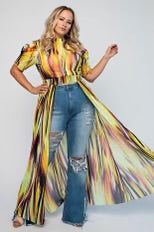 SALE!! LD-C {Boujee Lady} Yellow Stripe Print Long Top PLUS SIZE 1X 2X 3X