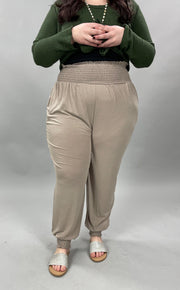 SALE!! BT-99 {Going Anywhere} Ash Mocha Smocked Cuff Jogging Pants PLUS SIZE 1X 2X 3X