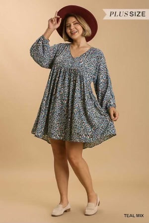 SALE!! 12 PLS-A {Everything She Is} Umgee Teal Mix Babydoll Dress PLUS SIZE XL 1X 2X