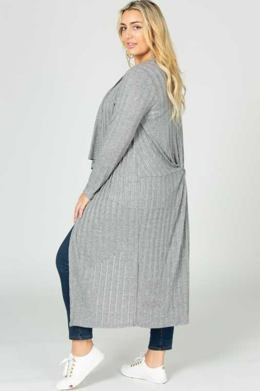 20 OT-V {Grey Skies} Heather Grey Ribbed Cardigan PLUS SIZE 1X 2X 3X