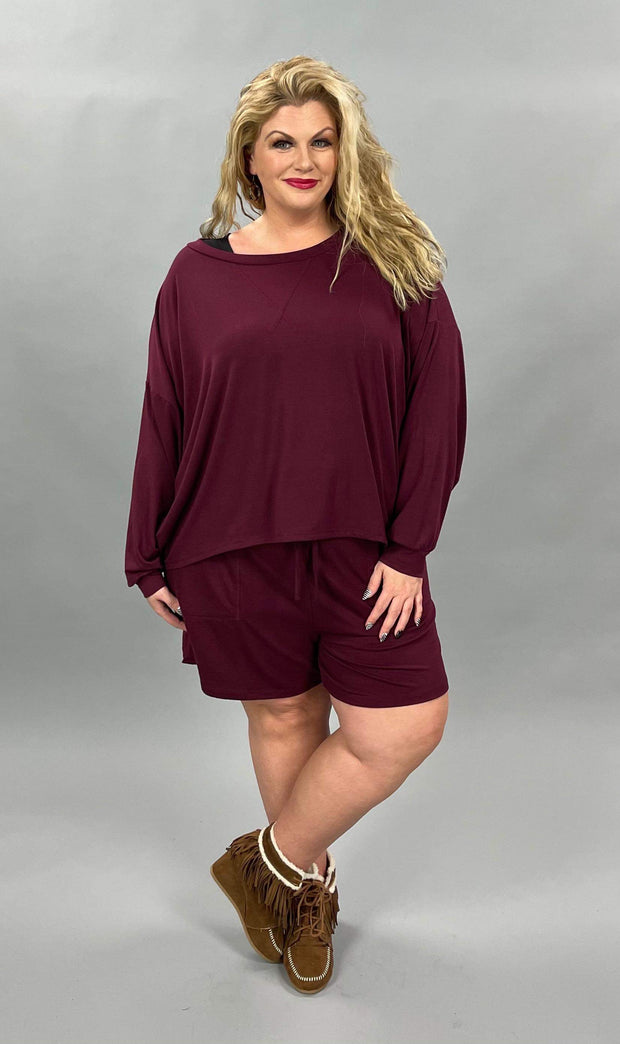 SALE!! 21 SET-E {The Good Life} Burgundy Long Sleeve Short Set PLUS SIZE 1X 2X 3X