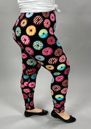 LEG-28 {Donut Shop}  Donut Printed Black Leggings  EXTENDED PLUS SIZE 3X/5X