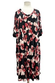 SALE!! 39 PSS-N {Hard To Beat} Black/Red Floral Print V-Neck Dress EXTENDED PLUS SIZE 3X 4X 5X