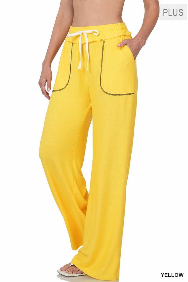 LEG-J {Seal The Deal} Yellow Wide Leg Joggers PLUS SIZE 1X 2X 3X