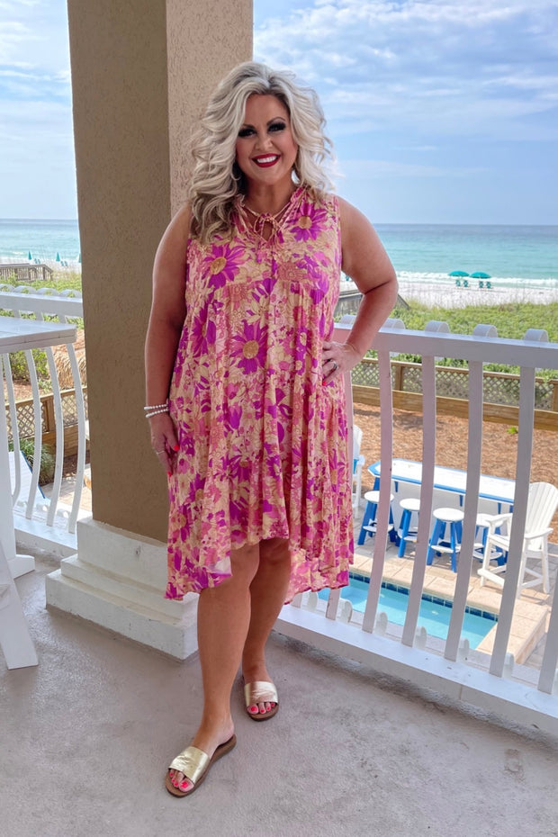 SALE!! 36 SV-C {In My Feelings} Umgee Violet Floral Hi/Low Dress PLUS SIZE XL 1X 2X