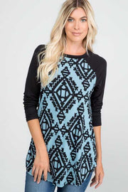 SALE! 20 CP {Only One Way} Teal/Black Tribal Print Dolman Sleeve Top PLUS SIZE 1X 2X 3X