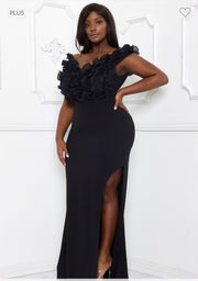 SALE!! LD-N {Height Of Fame} Black Ruffle Maxi Dress w/Slit PLUS SIZE XL 2X 3X