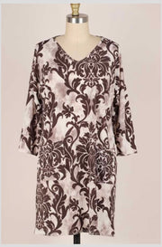 SALE!!  20 PQ-H {Fancy Like That} Brown Print Dress PLUS SIZE 1X 2X 3X