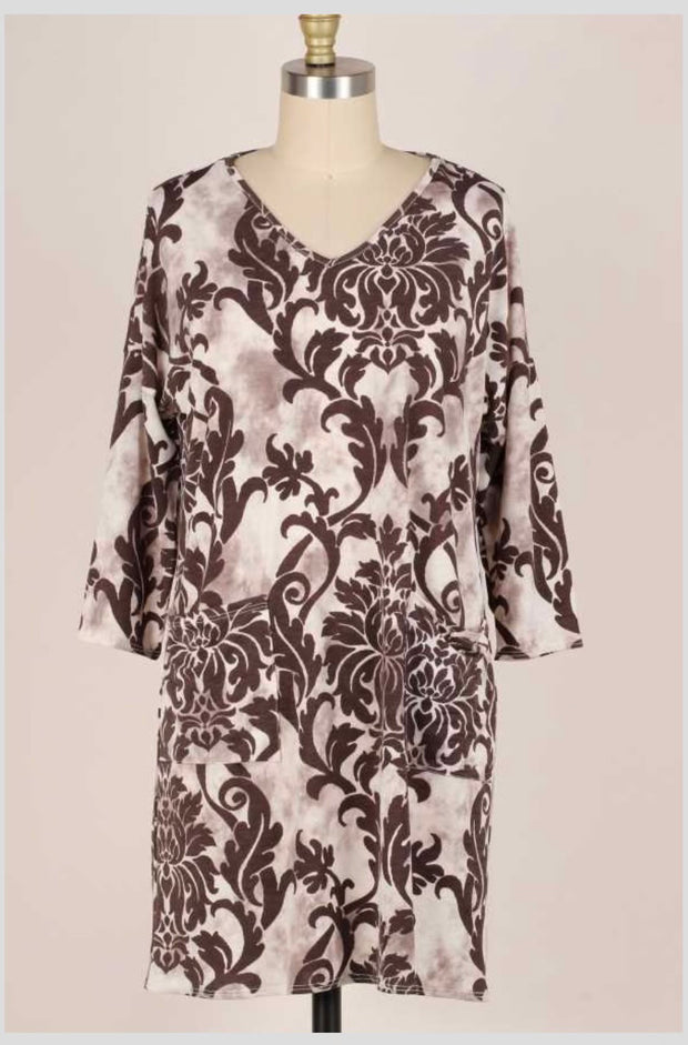 SALE! 20 PQ-H {Fancy Like That} Brown Print Dress PLUS SIZE 1X 2X 3X