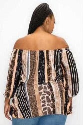 SALE!! 25 PQ-U {Animal Parade}   Mocha Animal Print Top PLUS SIZE 1X 2X 3X