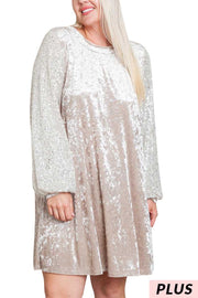 SALE!! 37 SD-A {Crash The Party} Beige Velvet Sequin Sleeve Dress PLUS SIZE XL 2X 3X