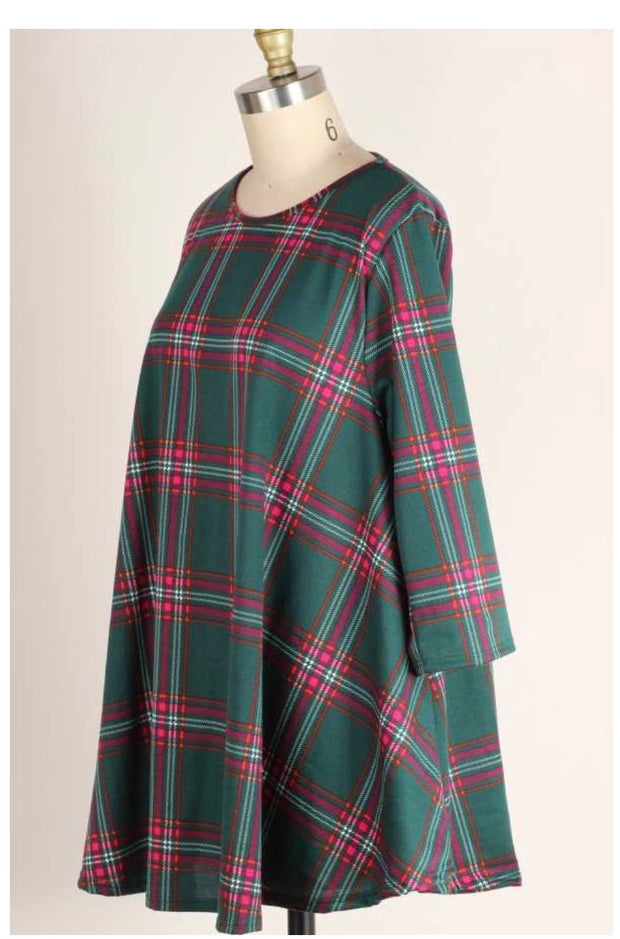 SALE!! PQ-Z {Holiday Cottage} Green Pink Rust Plaid Round Hem Tunic PLUS SIZE XL 2X 3X