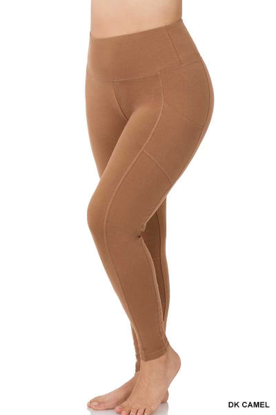 SALE!! BT-99  {Gym Code} Dk Camel Cotton Pocket Leggings PLUS SIZE 1X 2X 3X