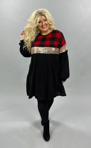 SALE!! 37 CP-E {Peaceful Moment} Red Black Plaid Sequin Tunic PLUS SIZE XL 2X 3X