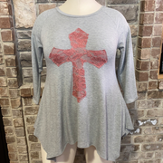 SALE!!  29 GT-C {Don't Cross Me} Grey Pink Cross Detail Top PLUS SIZE XL 2X 3X