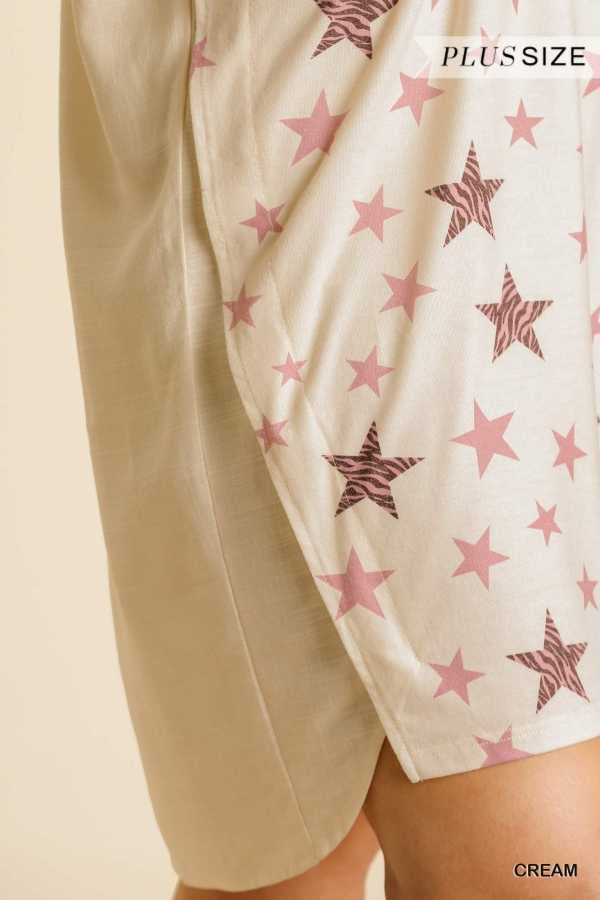 SALE!! 66 PSS-N {Superstar} "UMGEE" White Star Print Tunic PLUS SIZE XL 1X 2X