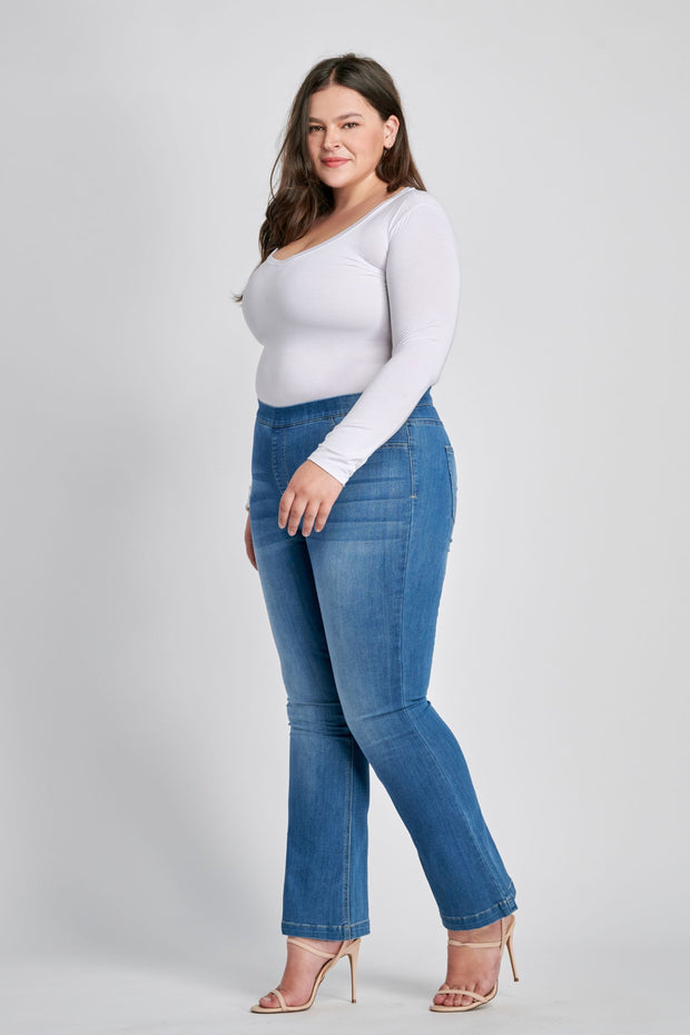 LEG-85 {Ms. Cello} Dark Denim PETITE Pull On Flare Jeggings PLUS SIZE 1X 2X 3X