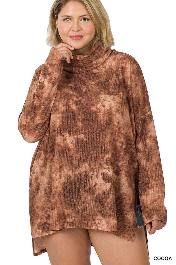 16 PLS {Ready To Travel}Cocoa Tie Dye Cowl Neck Top PLUS SIZE 1X 2X 3X