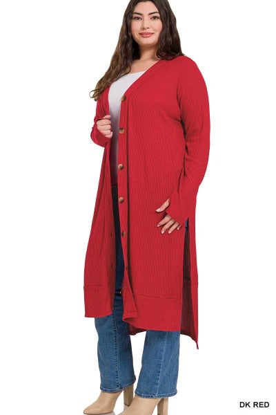 SALE! 26 OT-Q {Close To You} Dk. Red Ribbed Button Up Duster PLUS SIZE 1X 2X 3X