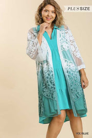 SALE!! 24 OT-J {A Little Flirty} Umgee Sage Dip Dye Floral Kimono PLUS SIZE XL 1X 2X