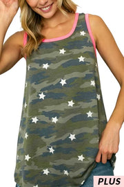 13 SV-E {Follow The Stars} Olive Camo Star  Print Top PLUS SIZE 1X 2X 3X