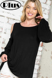 27 OS {Hear Me Out} Black Cold Shoulder Top PLUS SIZE 1X 2X 3X