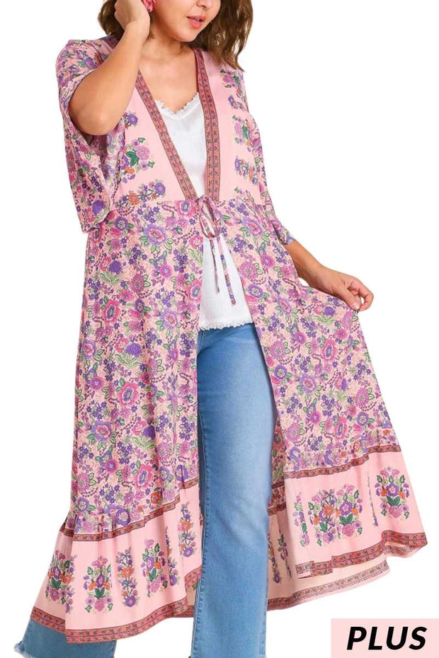 SALE!!  LD-R   {There She Goes} Umgee Pink Mix Floral Kimono PLUS SIZE XL 1X 2X