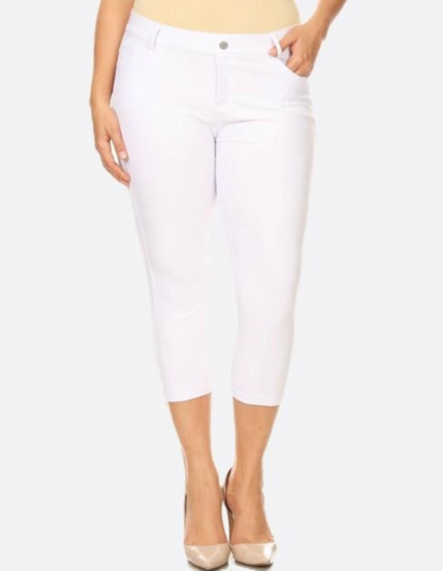 LEG-Q {Pure Revolution} White Capri Length Jeggings PLUS SIZE 1X 2X 3