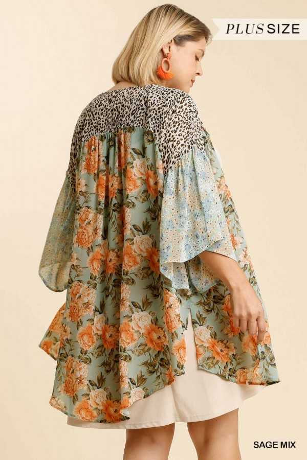 SALE!! 16 OT-I {Out Of Line} Umgee ! Sage Multi-Print Kimono PLUS SIZE XL 1X 2X