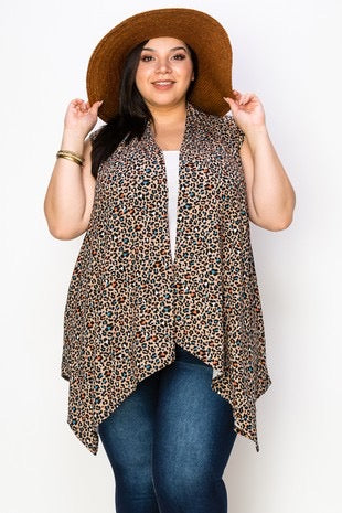 80 OT-B {Looking My Best} Taupe/Multi-Color Leopard Print Vest PLUS SIZE XL 2X 3X