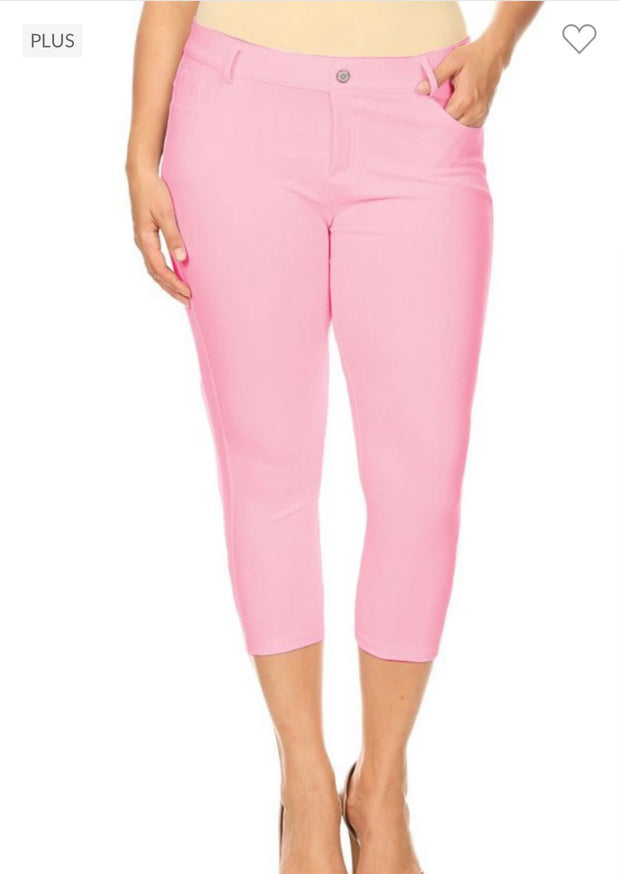 LEG-A {Pink Revolution} Baby Pink Capri Length Jeggings  PLUS SIZE 1X 2X 3X