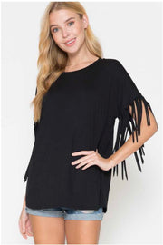 77 SSS-F {Flirty in Fringe} Black Tunic W/Fringe Sleeves PLUS SIZE 1X 2X 3X