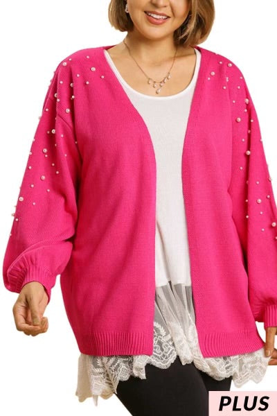 18 OT-B {Jazzy Pink} Umgee Neon Pink/Pearl Sweater Cardigan PLUS SIZE XL 1X 2X