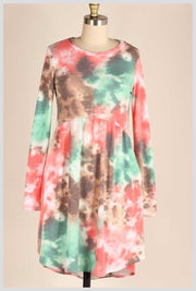 SALE!! PLS-V {Stay Humble} Pink, Aqua, Brown Tie Dye Babydoll  Dress PLUS SIZE 1X 2X 3X