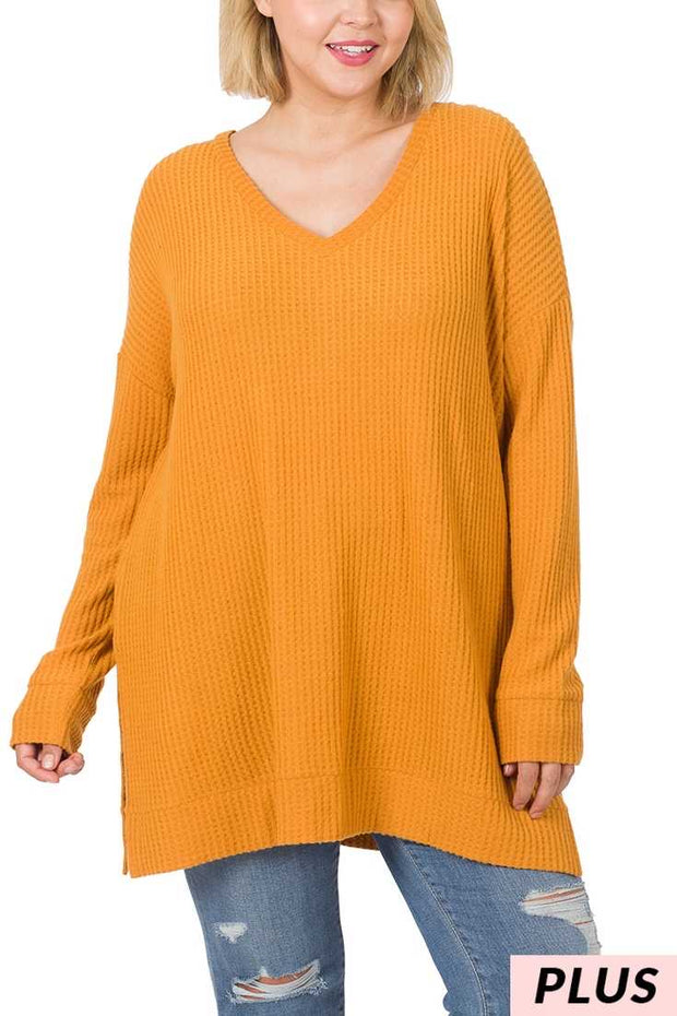 SALE!! 91 SLS-G {Think It Through} Dk. Mustard Waffle Knit Top PLUS SIZE 1X 2X 3X