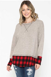 SALE!! 22 CP-G {Clear Your Schedule} Grey Red Plaid Contrast Top PLUS SIZE XL 2X 3X