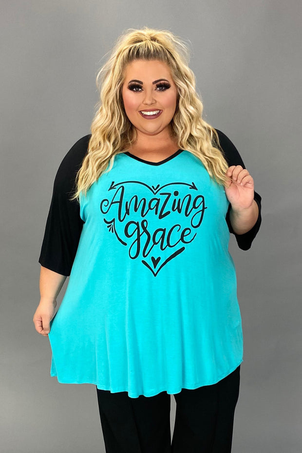 SALE!! 29 GT {Amazing Grace} Turquoise/Black Graphic Tee  PLUS SIZE XL 2X 3X 4X 5X 6X