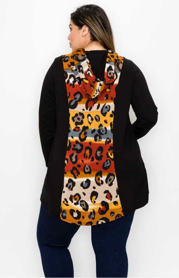 32 HD-B {Admiration} Black/Rust Animal Print Hoodie CURVY BRAND!! EXTENDED PLUS SIZE 4X 5X 6X