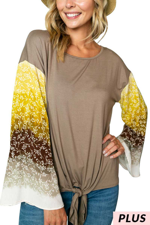 15 CP {Strive For Excellence} Taupe Top W/Print Sleeves PLUS SIZE 1X 2X 3X