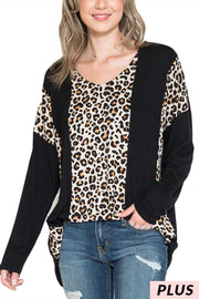 1-37 CP-O [Crossed Your Path} Black/Beige Animal Print Top PLUS SIZE 1X 2X 3X