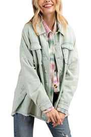 SALE!! 93 OT-A {Frayed Sweetness} Washed Sage Denim Jacket PLUS SIZE 1X 2X 3X