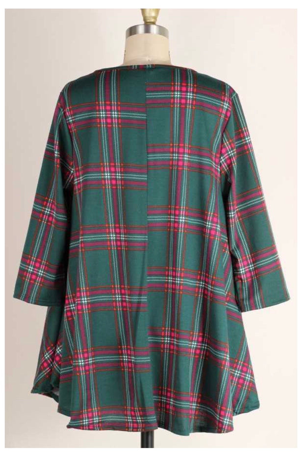 SALE!! PQ-Z {Holiday Cottage} Green Pink Rust Plaid Round Hem Tunic PLUS SIZE XL 2X 3X