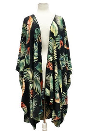 24 OT-C {The Palm Effect} Black Palm Leaf Print Kimono PLUS SIZE 3X