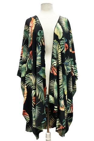 24 OT-C {The Palm Effect} Black Palm Leaf Print Kimono PLUS SIZE 3X